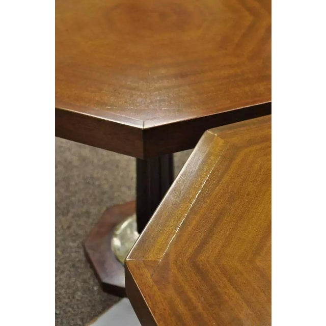 Art Deco Grosfeld House Style Octagonal Mahogany & Lucite Pedestal Side Tables - a Pair For Sale - Image 12 of 12