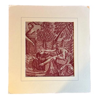 Antique 19th Century French Empire Red Toile De Rouen Scene of Ulysses Fabric Fragment for Framing Circa 1800 - 1810 For Sale