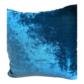 Deep Teal Velvet/Linen Flax Throw Pillow With Plush Full Insert 20” X 18” Rectangular Accent For Sale