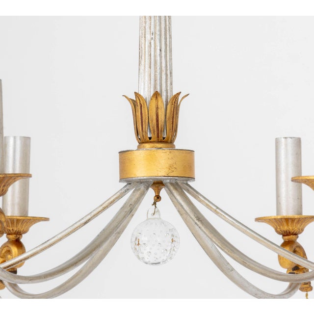 Contemporary Modern Art Glass Silvered and Giltwood Chandelier For Sale - Image 3 of 9
