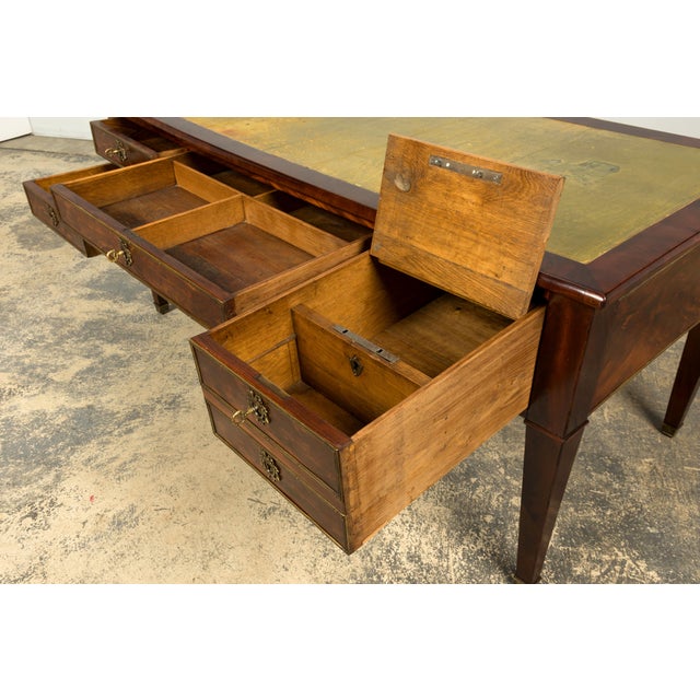 Mid-19th Century French Neoclassical Mahogany Bureau Plat Desk With Chartreuse Leather For Sale - Image 14 of 18