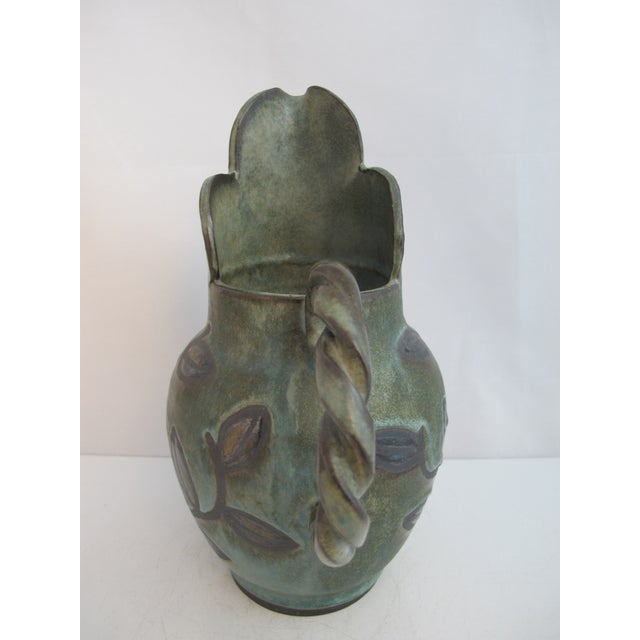 Jane Woodside Studio Art Pottery Climbing Leaves Twisted Handle Jug Pitcher For Sale - Image 10 of 14