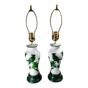 20th Century Pair of Chinese Chinoiserie Peking Glass Table Lamps