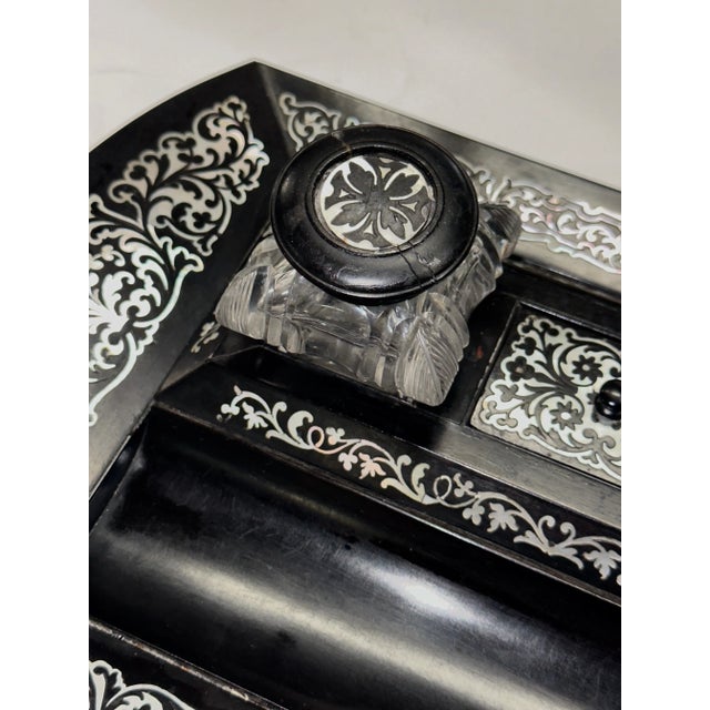 Victorian Mother of Pearl Inlaid Inkwell For Sale - Image 9 of 12