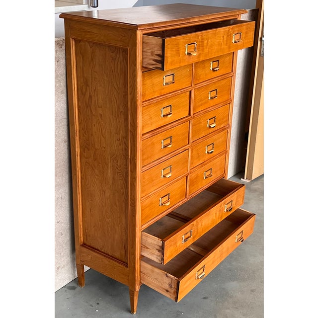 Tall Vintage Tall Teak Wood Campaign Highboy Chest in Style of Bernhardt For Sale - Image 9 of 13