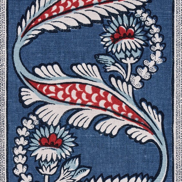 Schumacher Sample - Schumacher Marielle Vine Fabric in Denim & Red For Sale - Image 4 of 5