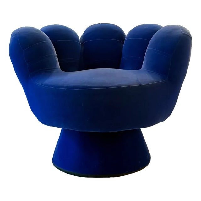 Late 20th Century Royal Blue Pop Art Hand Chair Swivel Lounge Chair in the Manner of Pedro Friedeberg For Sale