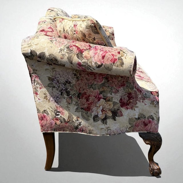 Vintage Floral Humpback Sofa With Carved Claw-and-Ball Feet For Sale In Philadelphia - Image 6 of 8