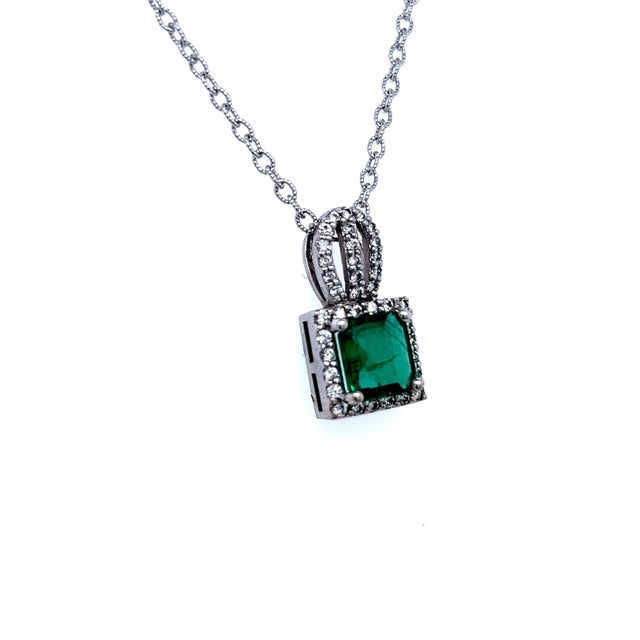 Natural Emerald Diamond Pendant Necklace 18" 14k White Gold 2.41 TCW Certified $8,975 215427 Made in Italy This is a...