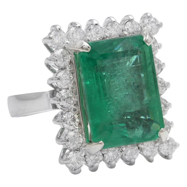 Certified! 10.88Ct Natural Emerald & Diamond 14k Solid White Gold Ring ...