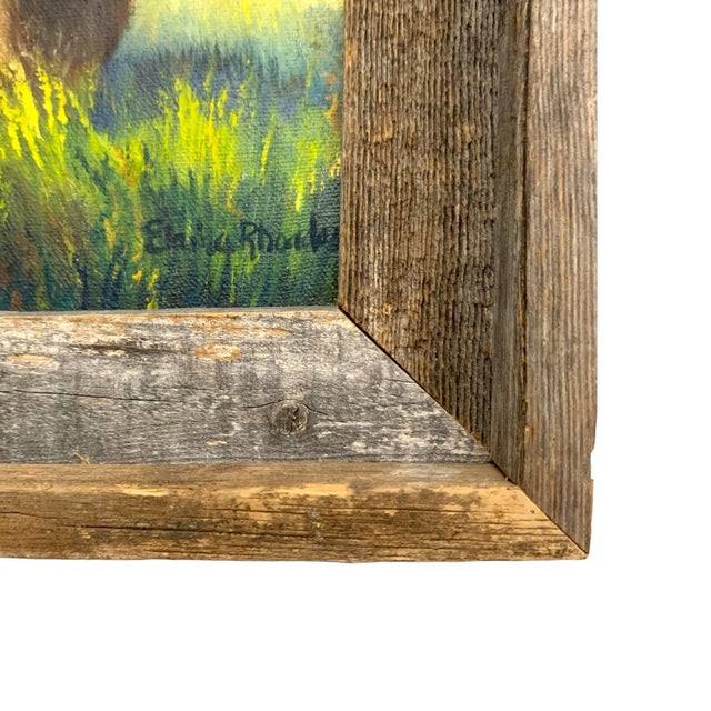 Late 20th Century Painting Buffalo in Field Oil on Canvas Signed Elaine Rhoades Vintage Original Art For Sale - Image 5 of 6