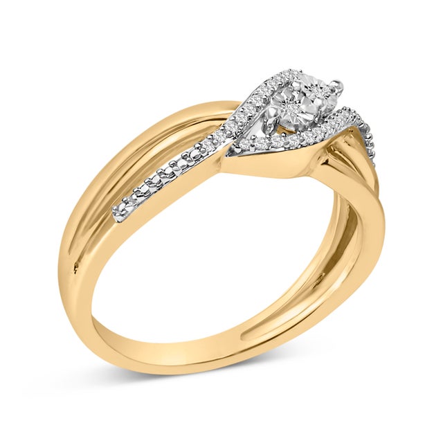 Contemporary 14K Yellow Gold Plated Sterling Silver 1/10 Cttw Diamond Bypass Ring - Size 7 For Sale - Image 3 of 6