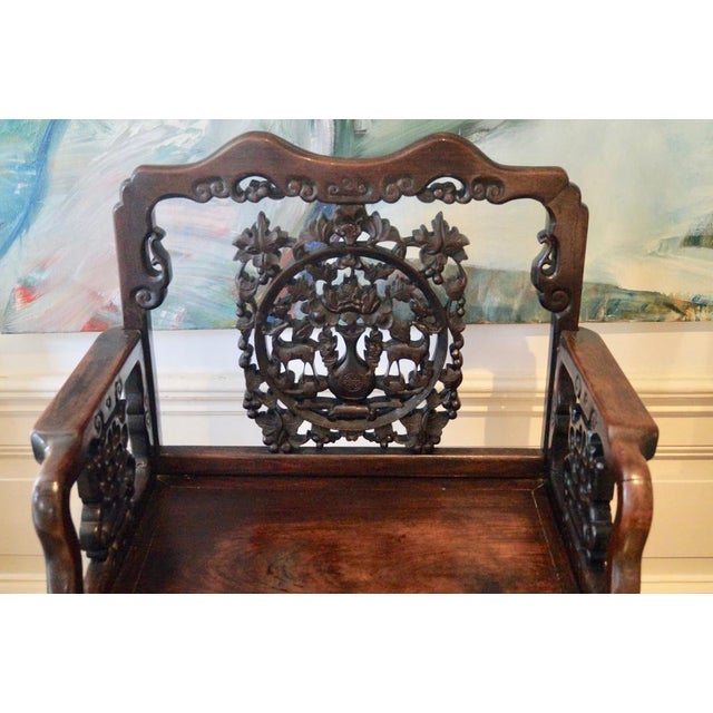Chinese Wooden Chair with Carved Back and Armrests, 1850 For Sale - Image 12 of 14