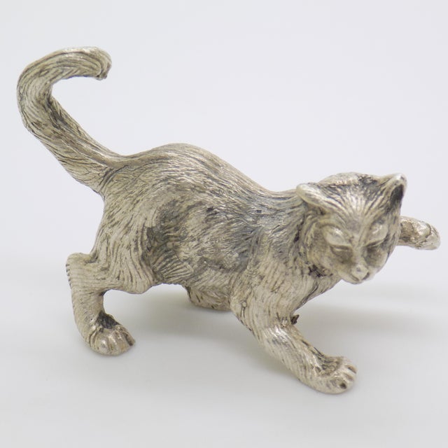 Italian Vintage Italian Handmade Genuine Silver Playful Cat Figurine Sculpture Miniature For Sale - Image 3 of 11