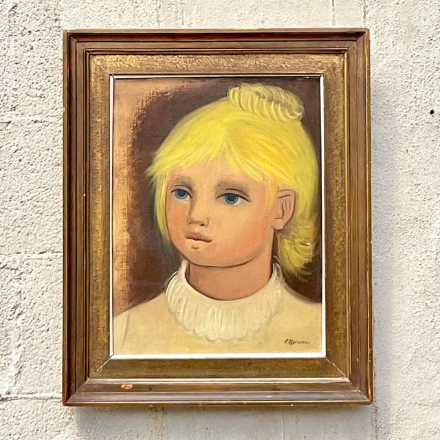 Traditional Vintage Boho Original Oil Portrait on Canvas For Sale - Image 3 of 8