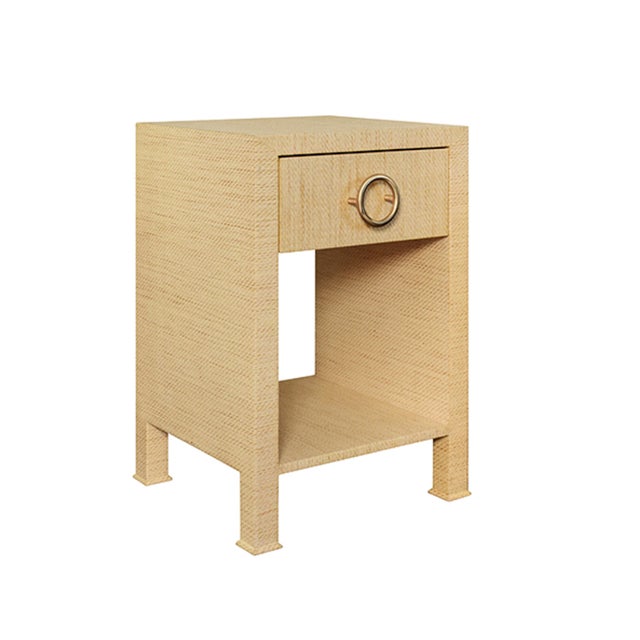 The Malcolm one drawer side table is both sophisticated and functional! Made of natural grasscloth and an antique brass...