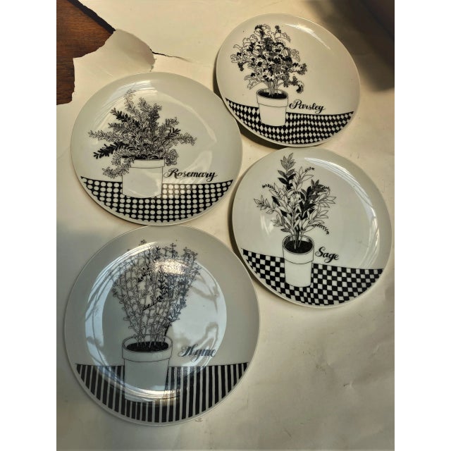 Vintage Fritz & Floyd Black & White Herb Plates- Set of 4 For Sale - Image 9 of 9