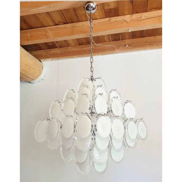 1980s Mid Century Modern Murano White Disc Chandelier 1980s For Sale - Image 5 of 11
