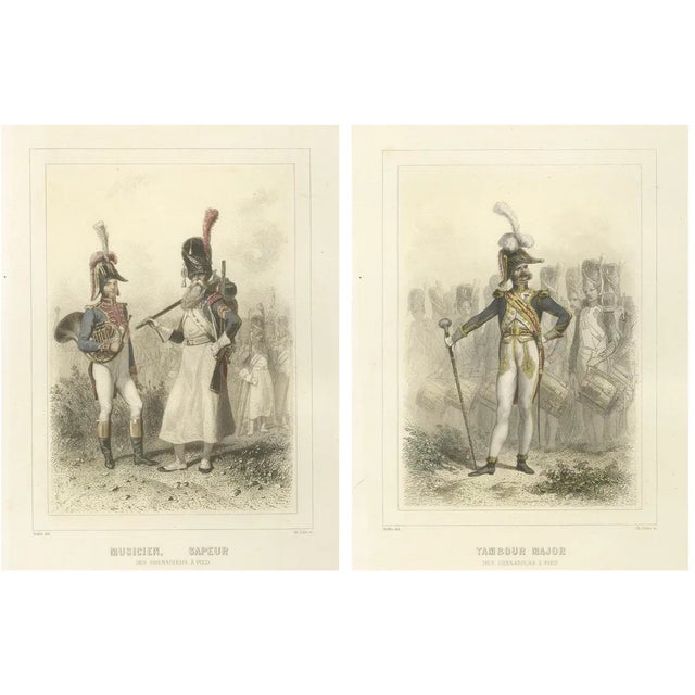 After Raffet, Napoleonic Military Musicians, Sapper, Horn Player, and Drum Major, 1859, Print For Sale
