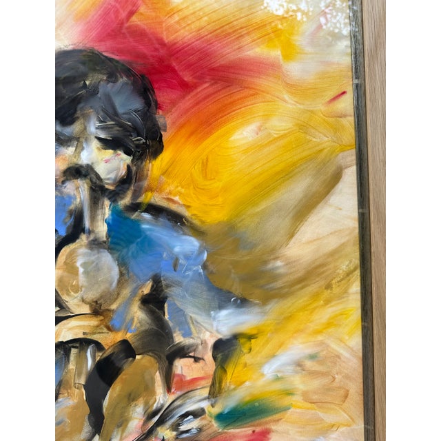 1990s 1990s Watercolor on Paper Thota Tharani Indian Multicolor Calligraphy Style Large Framed Painting For Sale - Image 5 of 12