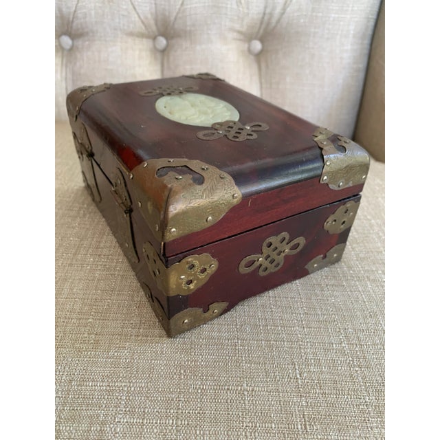 Vintage Mid-Century Rosewood & Brass & Jade Jewelry Casket For Sale - Image 10 of 13