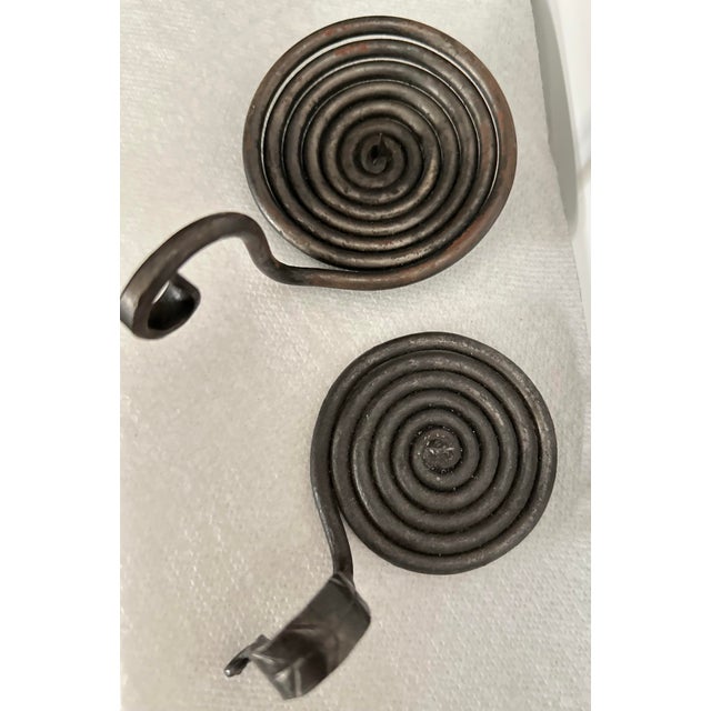 Black Vintage 20th Century Medieval/Rustic Hand Forged Iron Spiral Candle/ Votive Holder- Pair of 2 For Sale - Image 8 of 11
