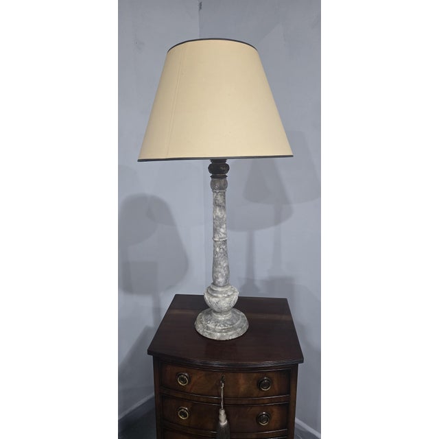 A super large grey verigated marble lamp with ormolu top, fully rewired, and home ready. 27" high withour shade 7"...