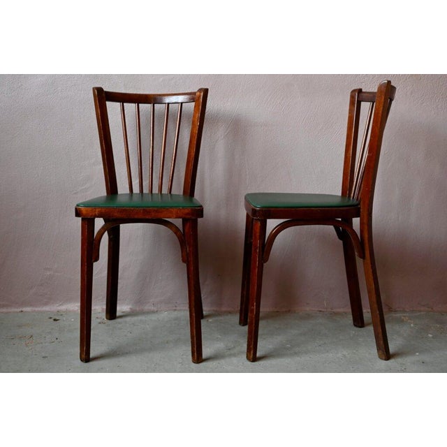 Set of Baumann Chairs in Beech and Green Leatherette For Sale - Image 4 of 13