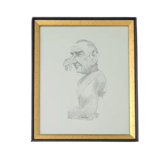 1960s "Lyndon B. Johnson" Caricature Drawing Print by David Levine, Framed For Sale In New York - Image 6 of 6