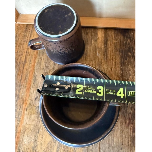 Vintage Duos Arabia Finland Ruska Stoneware 2 Coffee Cups & Saucer For Sale - Image 6 of 7