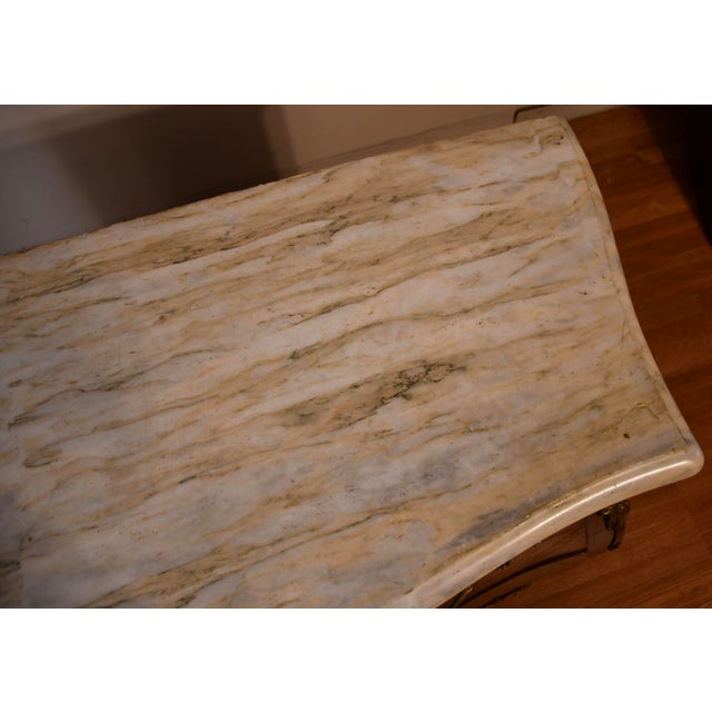 French 1910 Antique French Louis XV Satinwood Inlaid & Marble Top Commode / Dresser For Sale - Image 3 of 13