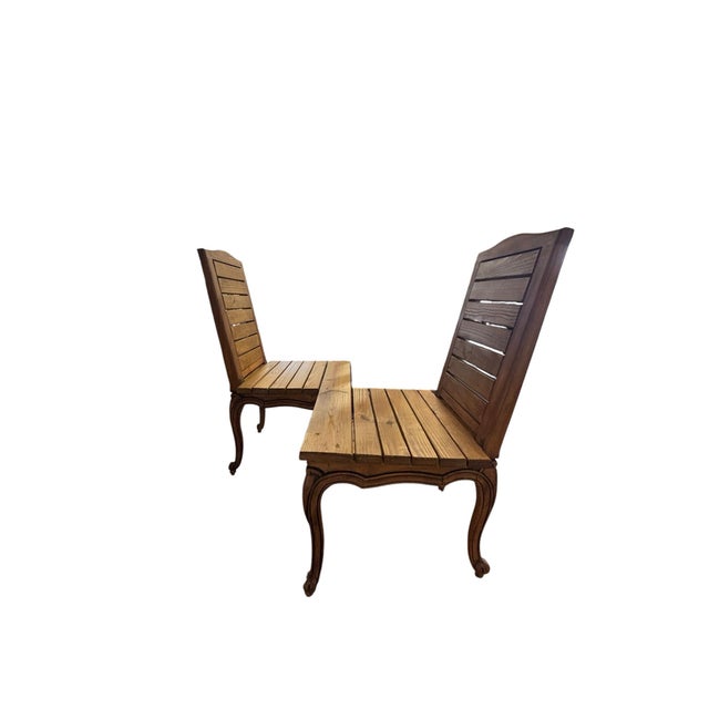 Farmhouse Pair of Rustic French Country Face-to-Face Conversation Benches W/ Cabriole Legs, a Pair For Sale - Image 3 of 9