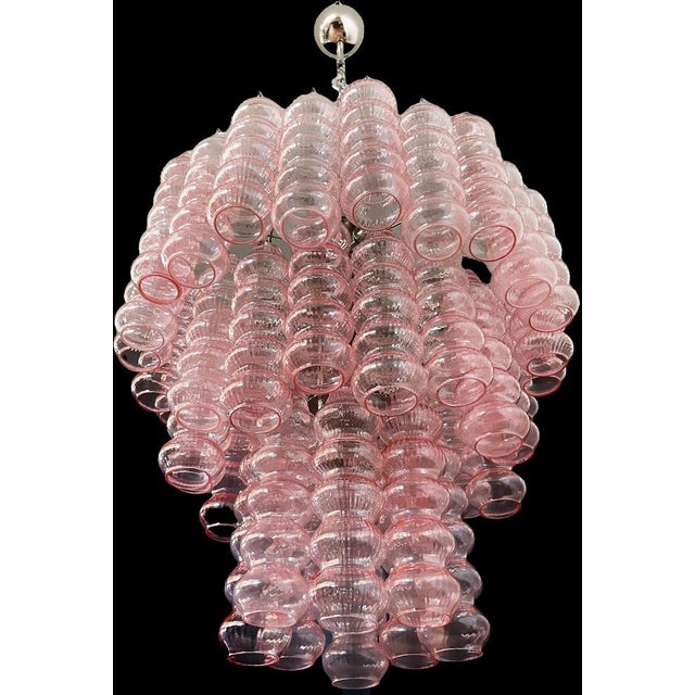 Pink Three-Tier Murano Glass Tube Chandelier with 48 Pink Glasses, 1989 For Sale - Image 8 of 18
