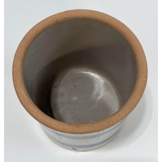 Early 20th Century Early 20th Century Blue and Taupe Striped Clay Crock For Sale - Image 5 of 5