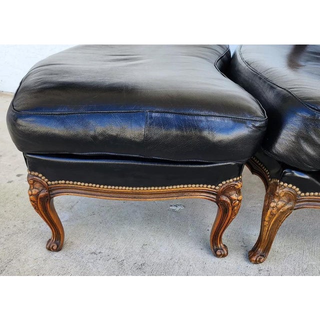 Vintage Chateau Dax French Provincial Leather Chair & Ottoman For Sale - Image 11 of 12