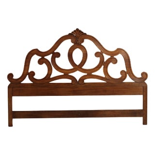 French Provincial Style Vintage Carved Walnut King Headboard For Sale
