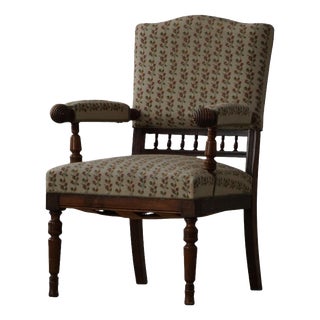Danish Modern Armchair in Turned Wood with Floral Upholstery, Early 20th Century, 1930s For Sale