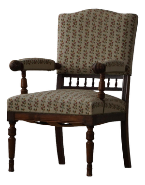 Danish Modern Armchair in Turned Wood with Floral Upholstery, Early 20th Century, 1930s