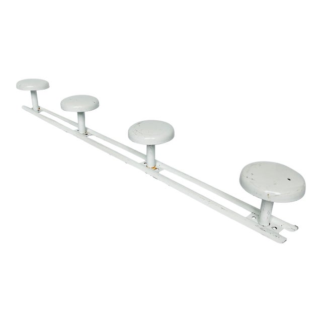 Mid 20th Century French White Enamel Four Peg Coat Rack For Sale