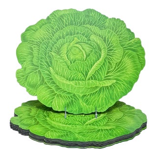 Set of Eight Green Cabbage Leaf Placemats, Acrylic Coated For Sale