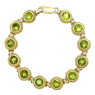 16 Carat Genuine Natural Peridot Tennis Bracelet 14 Karat Yellow Gold 16 Gram For Sale