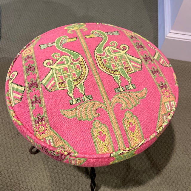 My grandmother did her makeup at her vanity on this stool. Vibrant palm beach colors. It had been covered in plastic so in...