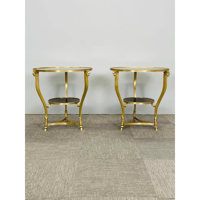 French Pair of French Rams Head Gueridon, End or Side Tables, Black Marble Top, Bronze For Sale - Image 3 of 13