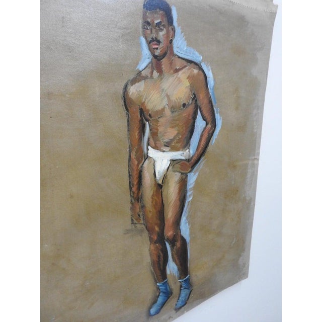 Folk Art Mid 20th Century Robert Whitmore Oil Painting of Male Model For Sale - Image 3 of 6