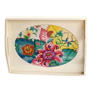 1980s Tobacco Leaf Needlepoint Tray For Sale