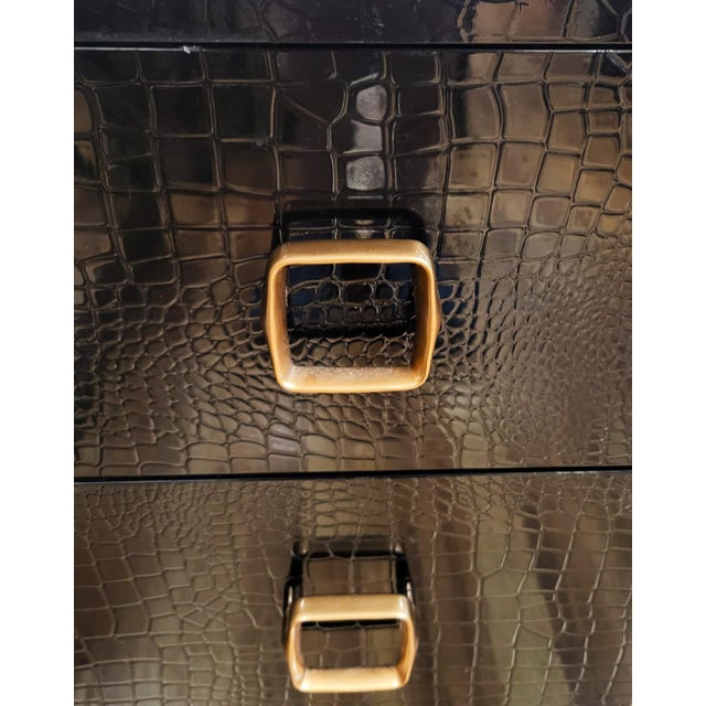 Modern Black Faux Crocodile & Bronze Double Dresser Chest For Sale - Image 11 of 15