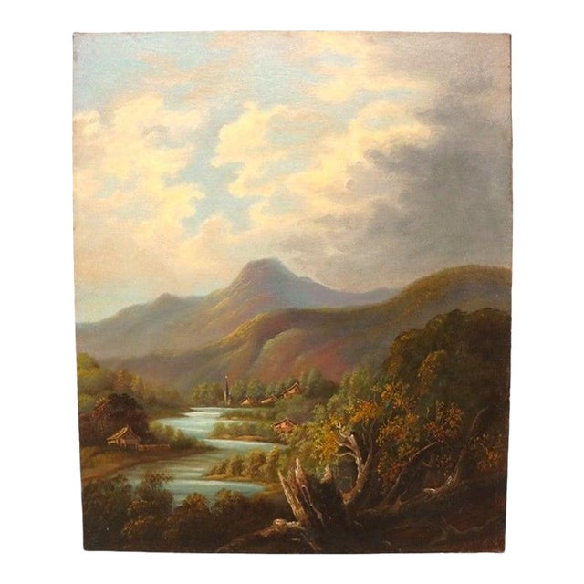 Hudson River School Oil on Canvas River Scene Painting C1890 For Sale