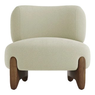 Modern Tobo Armchair in Fabric Boucle Beige and Smoked Oak Wood by Collector Studio For Sale