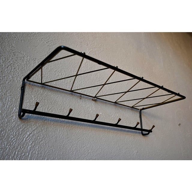 Metal Vintage Wall-Mounted Coat Rack in Black Metal and Brass, 1950s For Sale - Image 7 of 12