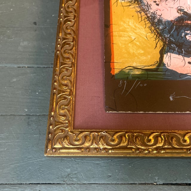 Abstract Expressionism 1970’s Lionel Góngora “Portrait of a Man” Original Abstract Expressionist Lithograph For Sale - Image 3 of 5
